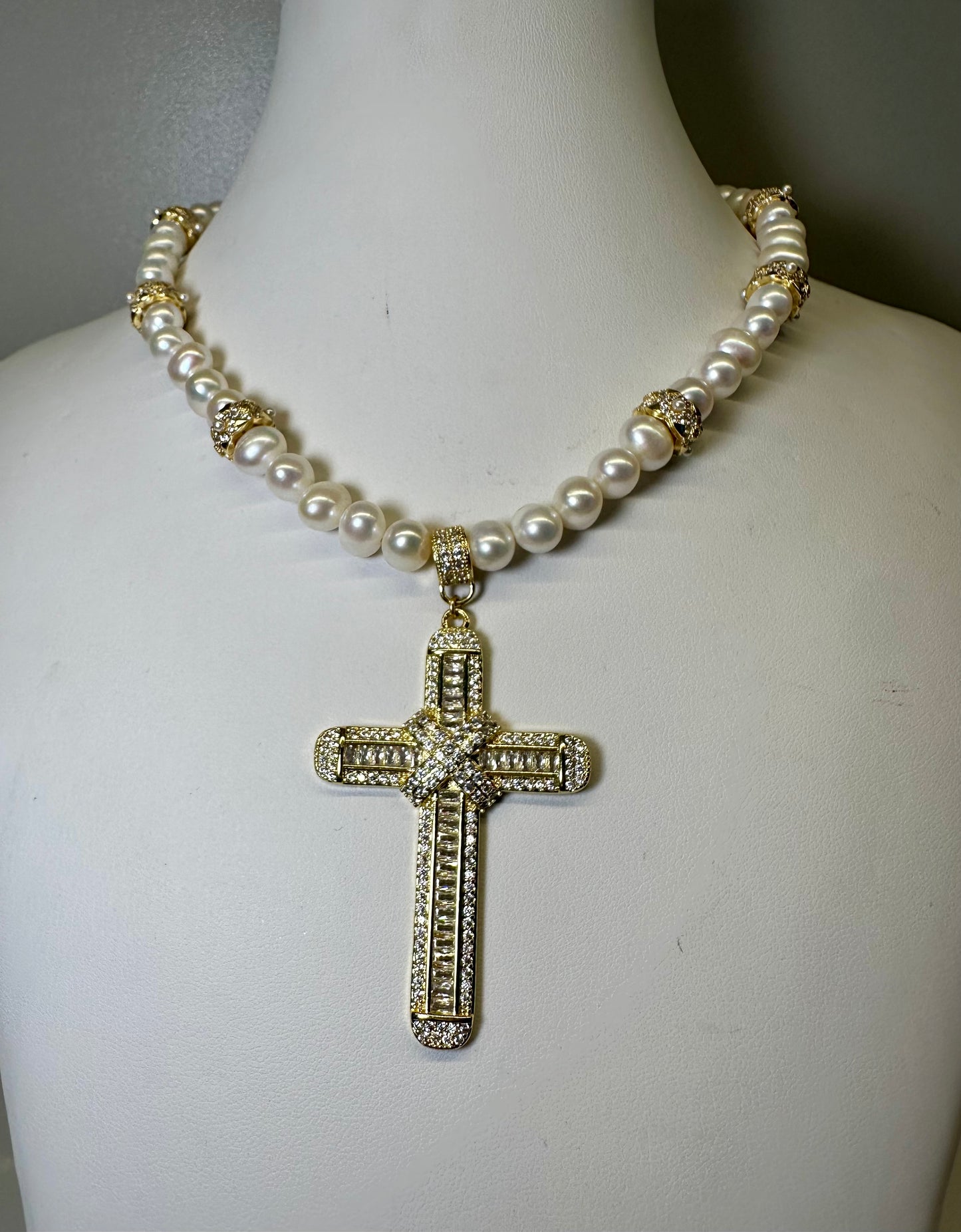 Ivory Cross Pearl Necklace