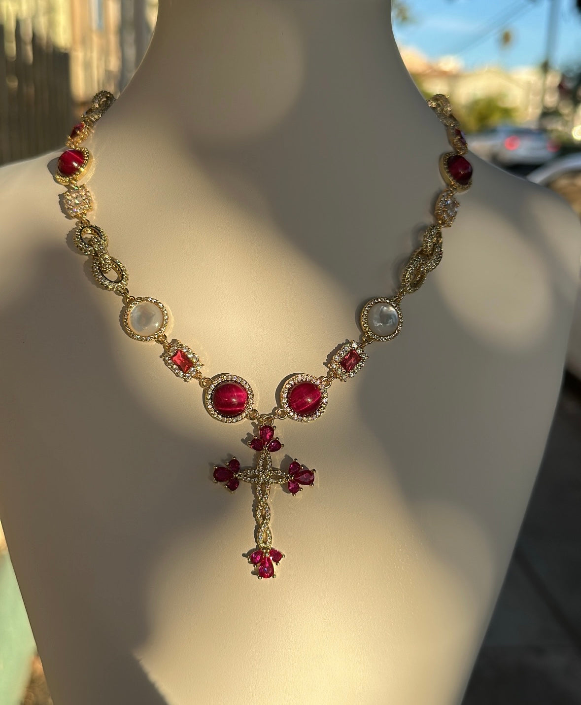 “Rubi Rose” Cross Necklace