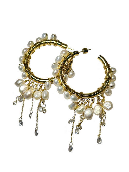 Pearl Chandelier Hoop Earrings