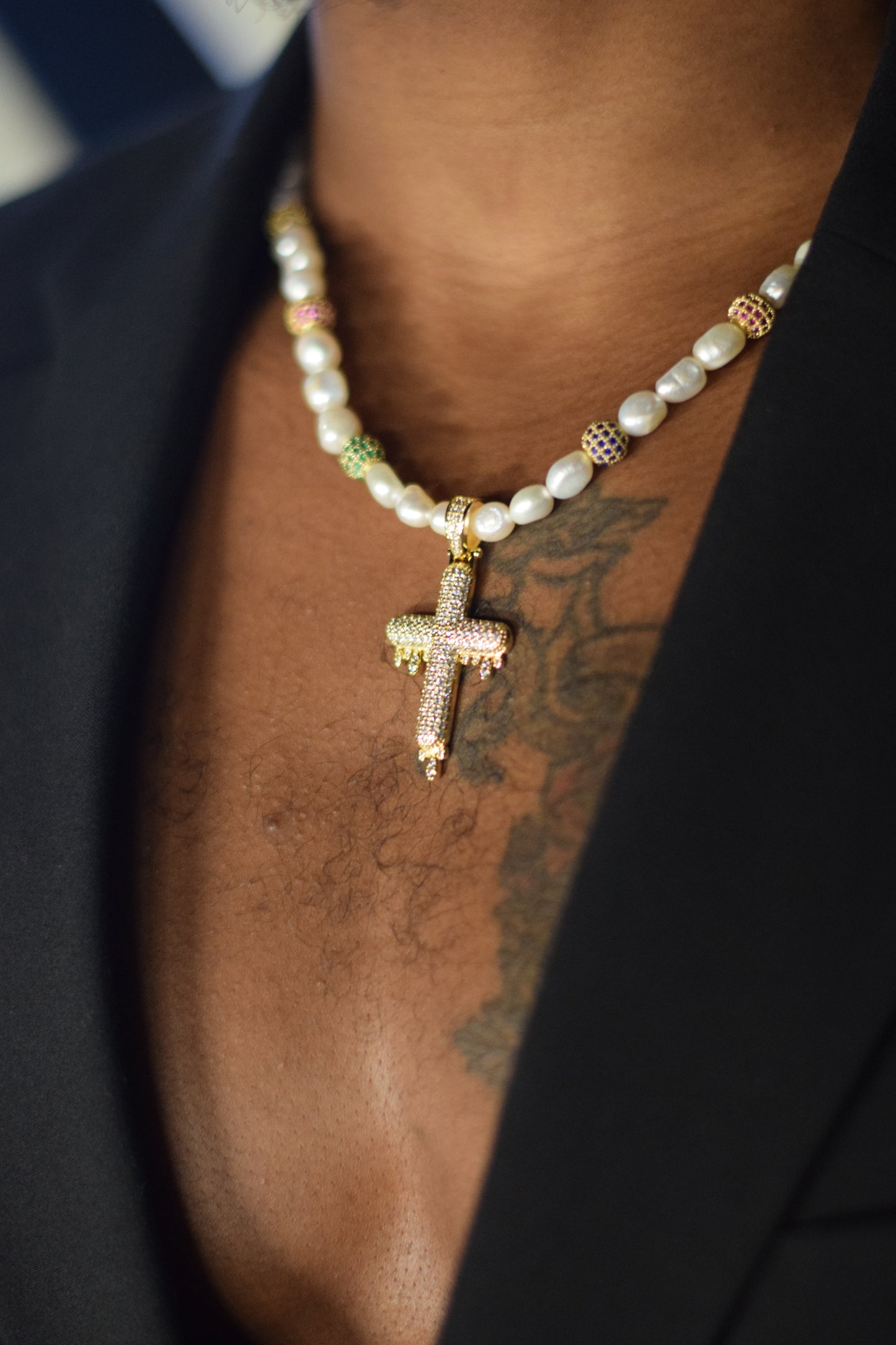 Men’s “Drip Check” Cross Necklace