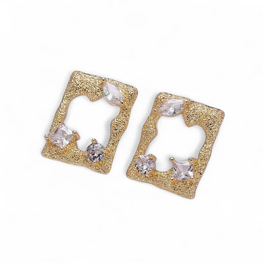 Rectangular Textured CZ Open Abstract Earrings