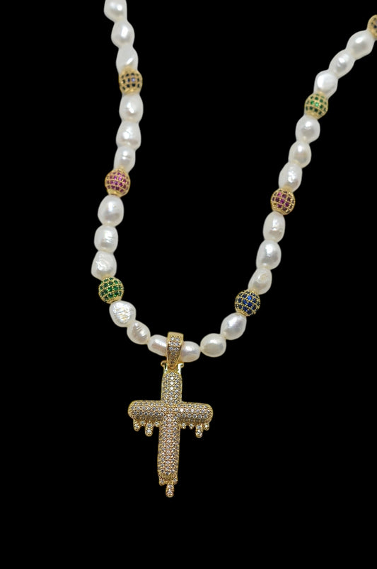 Men’s “Drip Check” Cross Necklace