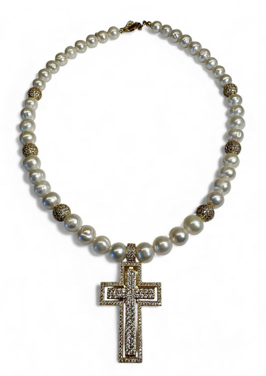 Grace Pearl Cross Necklace