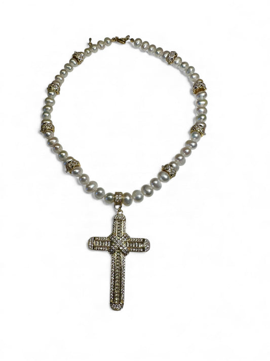 Ivory Cross Pearl Necklace