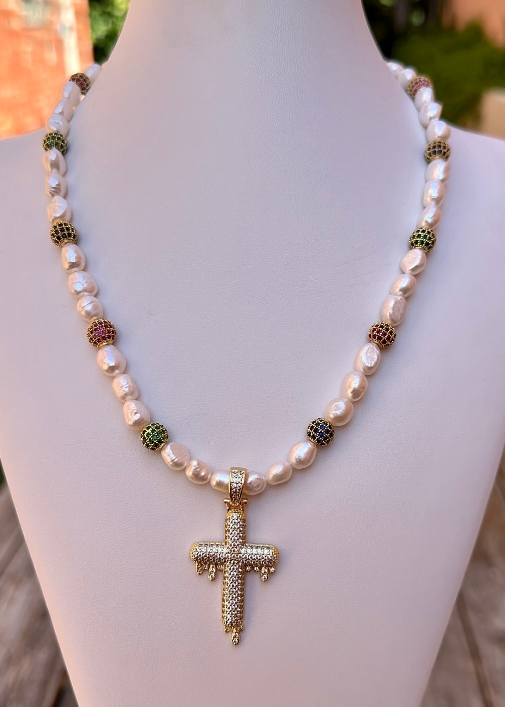 Men’s “Drip Check” Cross Necklace