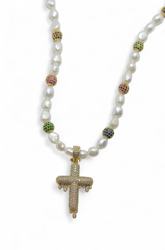 Men’s “Drip Check” Cross Necklace